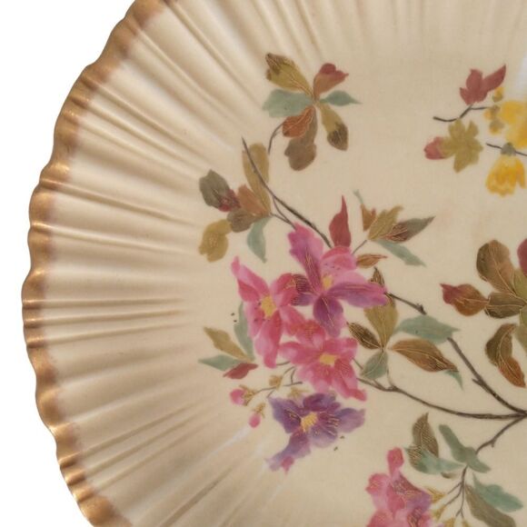 RW Rudolstadt Dinner Plate Crimped 24Kt Gold Trim Floral Germany Early 1900s Atq - Picture 6 of 15